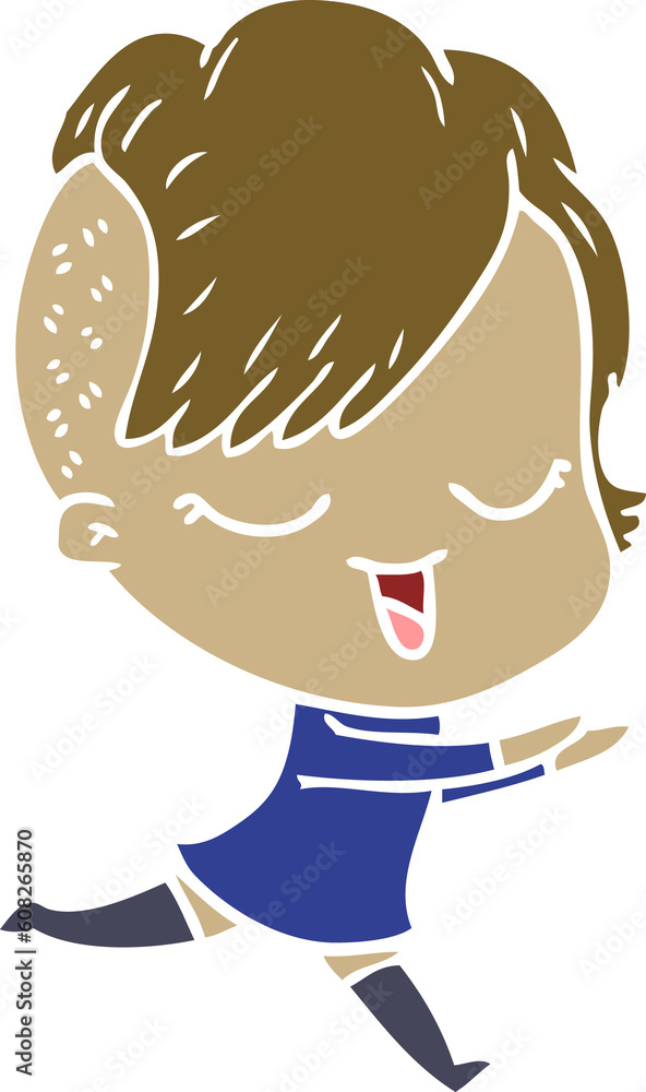 happy flat color style cartoon girl happy flat color style cartoon girl