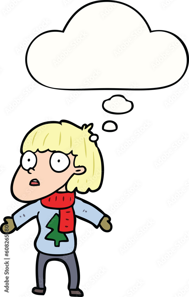 cartoon surprised christmas person with thought bubble cartoon surprised christmas person with thought bubble