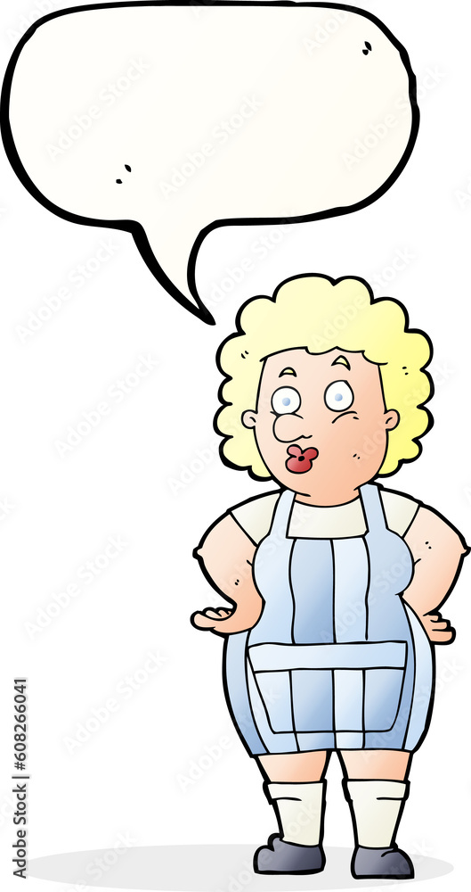 cartoon woman in kitchen apron with speech bubble cartoon woman in kitchen apron with speech bubble