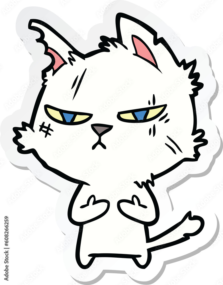 sticker of a tough cartoon cat sticker of a tough cartoon cat