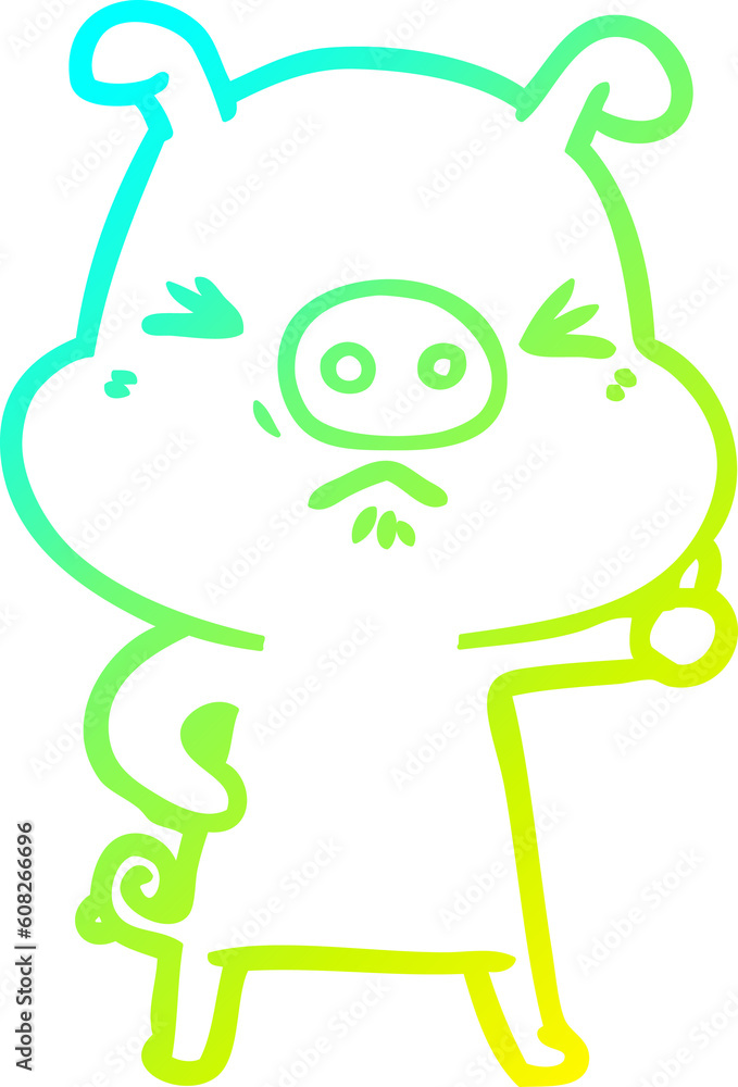 cold gradient line drawing of a cartoon angry pig cold gradient line drawing of a cartoon angry pig