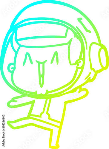 cold gradient line drawing of a dancing cartoon astronaut