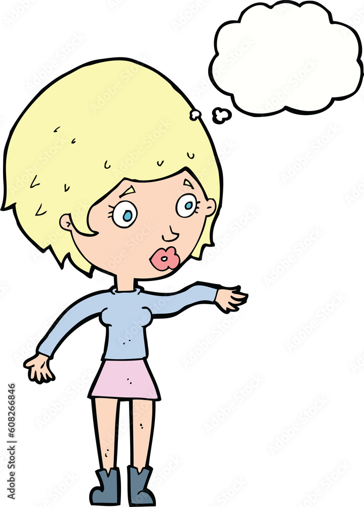cartoon concerned woman reaching out with thought bubble cartoon concerned woman reaching out with thought bubble