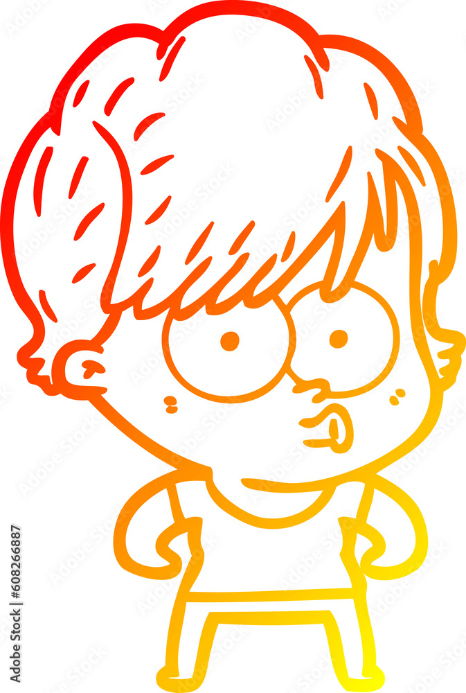 warm gradient line drawing of a cartoon woman warm gradient line drawing of a cartoon woman