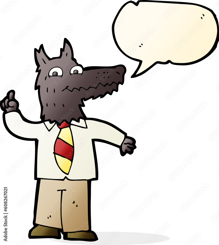 cartoon business wolf with idea with speech bubble cartoon business wolf with idea with speech bubble