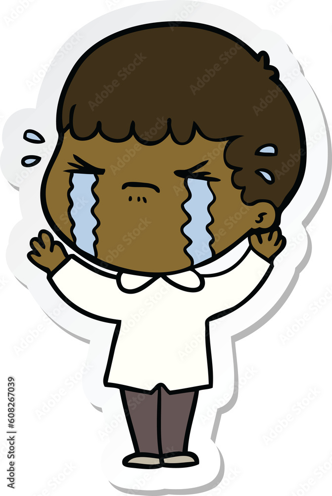 sticker of a cartoon man crying sticker of a cartoon man crying