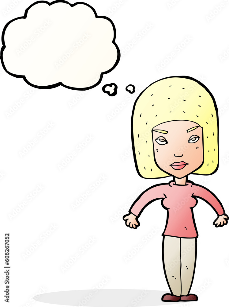 cartoon woman shrugging shoulders with thought bubble cartoon woman shrugging shoulders with thought bubble
