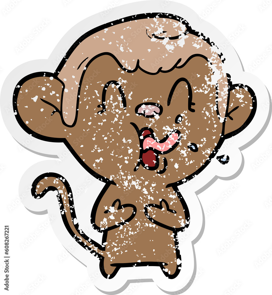 distressed sticker of a crazy cartoon monkey distressed sticker of a crazy cartoon monkey