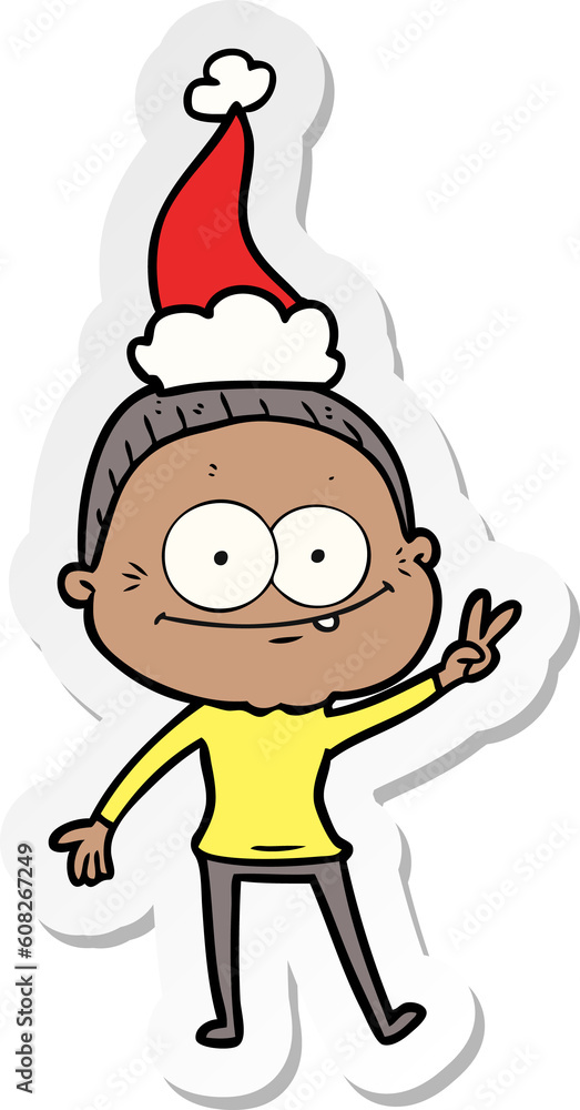 hand drawn sticker cartoon of a happy old woman wearing santa hat hand drawn sticker cartoon of a happy old woman wearing santa hat