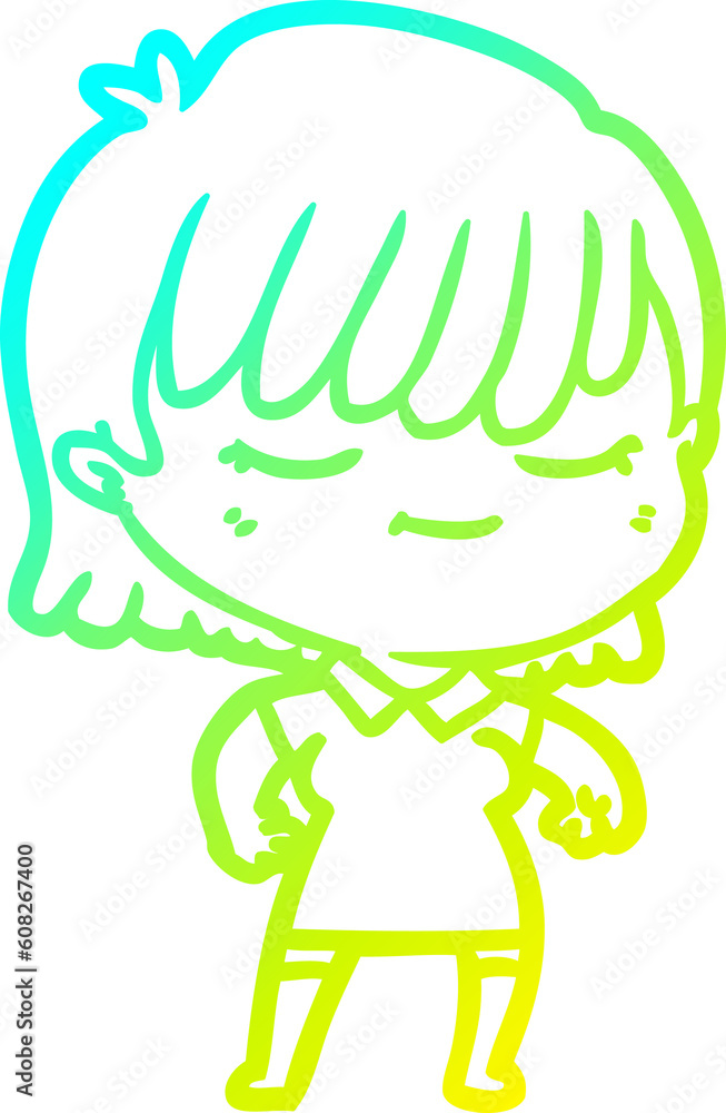 cold gradient line drawing of a cartoon woman cold gradient line drawing of a cartoon woman