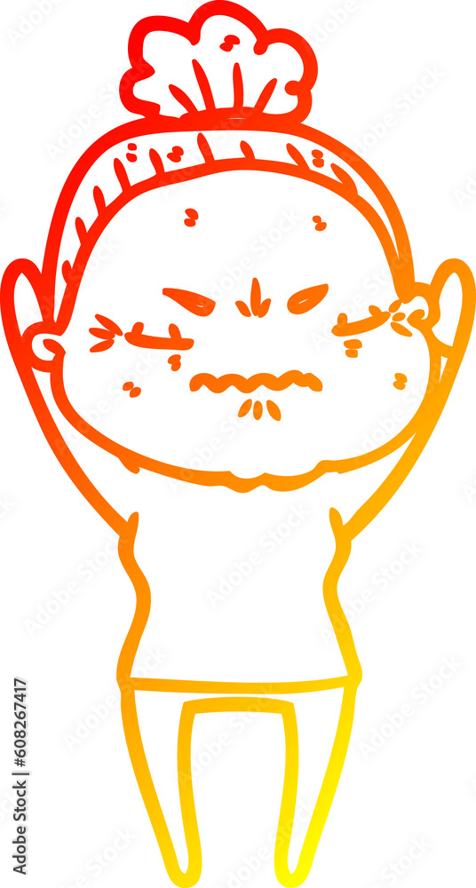 warm gradient line drawing of a cartoon annoyed old lady warm gradient line drawing of a cartoon annoyed old lady