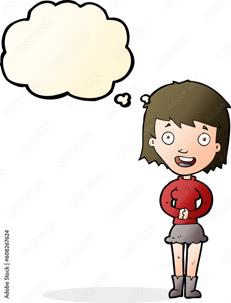 cartoon excited woman with thought bubble cartoon excited woman with thought bubble