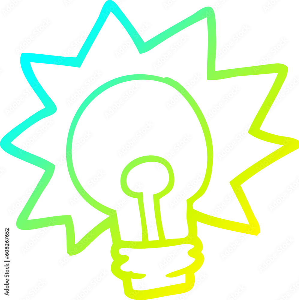 cold gradient line drawing of a cartoon shining light bulb cold gradient line drawing of a cartoon shining light bulb