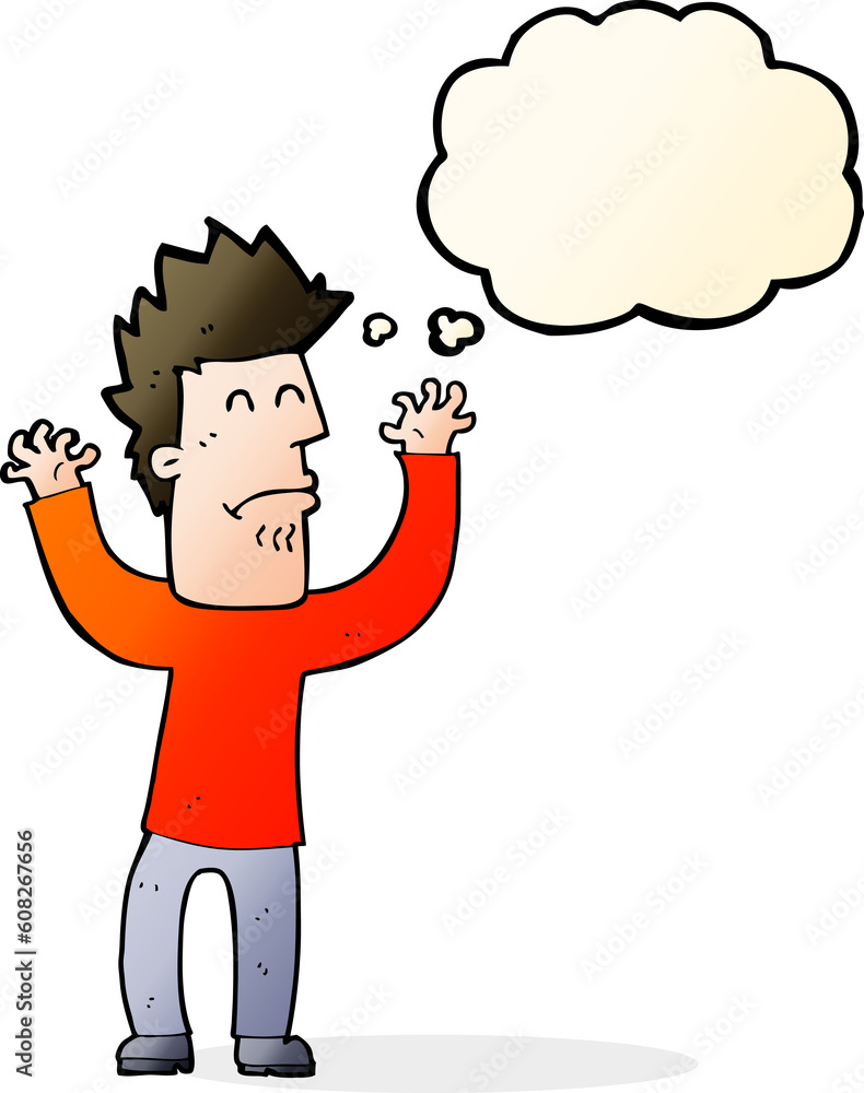 cartoon stressed man with thought bubble cartoon stressed man with thought bubble