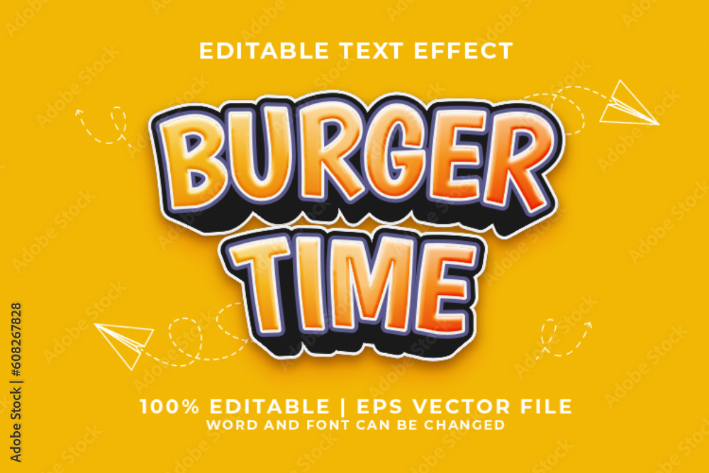 Obraz premium Burger Time 3d Editable Text Effect Cartoon Style Premium Vector
