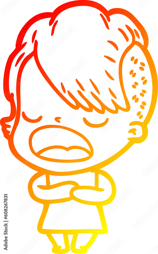warm gradient line drawing of a cartoon cool hipster girl talking warm gradient line drawing of a cartoon cool hipster girl talking