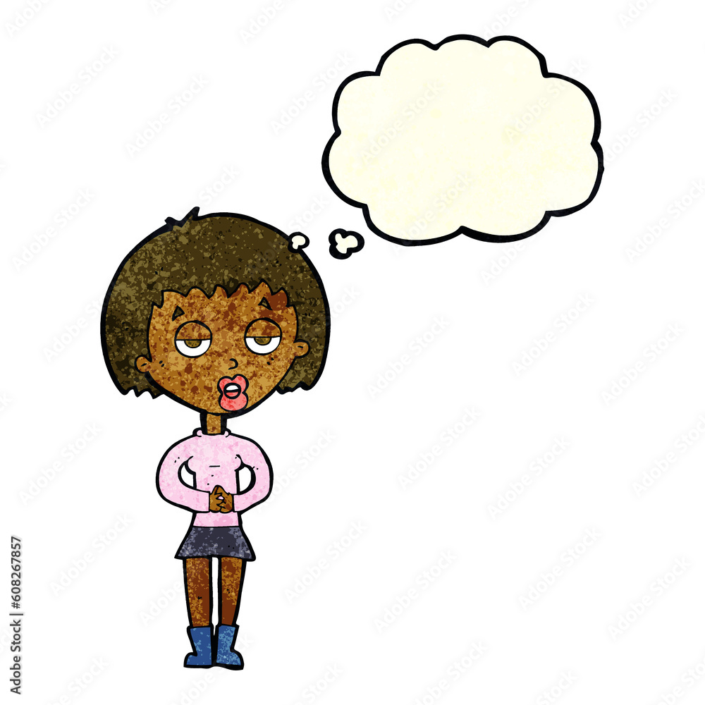cartoon bored woman waiting with thought bubble cartoon bored woman waiting with thought bubble
