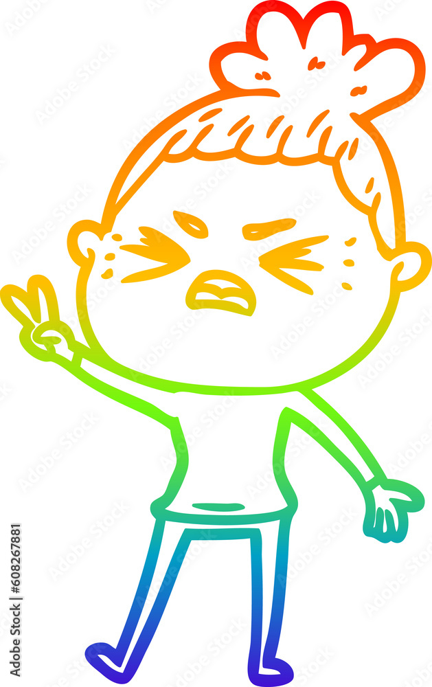 rainbow gradient line drawing of a cartoon angry woman rainbow gradient line drawing of a cartoon angry woman