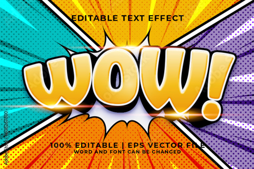 Wow 3d Editable Text Effect Comic Cartoon Style Premium Vector
