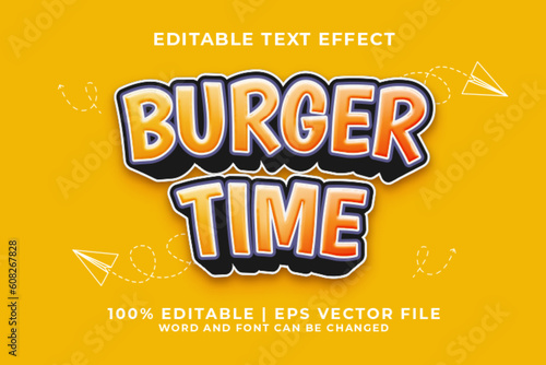 Burger Time 3d Editable Text Effect Cartoon Style Premium Vector