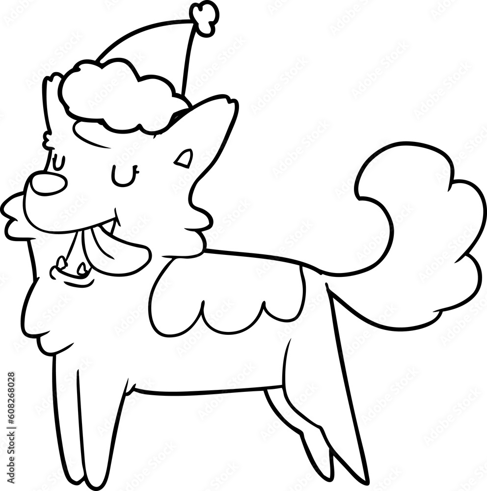 hand drawn line drawing of a happy dog wearing santa hat hand drawn line drawing of a happy dog wearing santa hat
