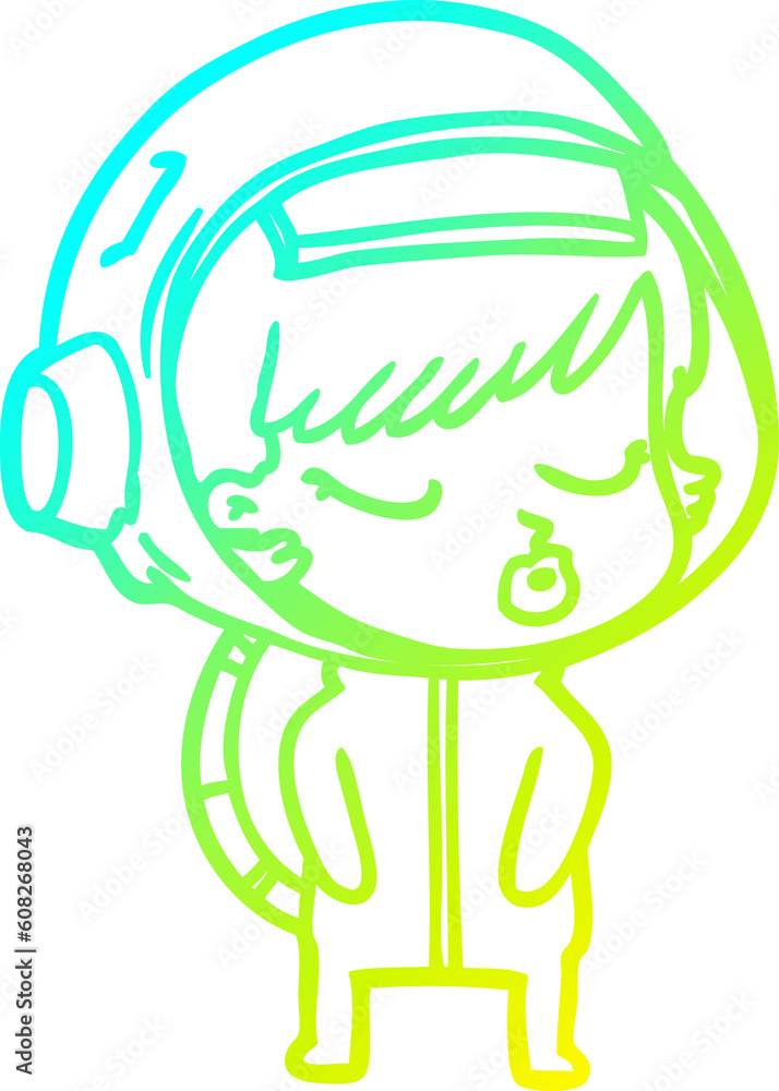 cold gradient line drawing of a cartoon pretty astronaut girl cold gradient line drawing of a cartoon pretty astronaut girl