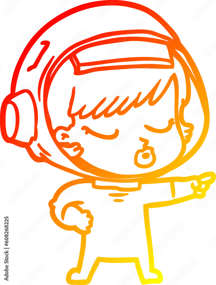 warm gradient line drawing of a cartoon pretty astronaut girl pointing warm gradient line drawing of a cartoon pretty astronaut girl pointing