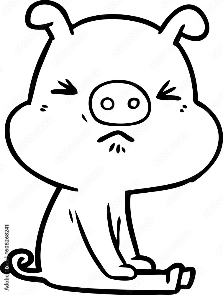 cartoon angry pig sat waiting