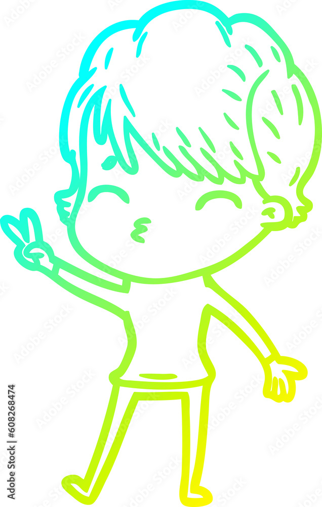 cold gradient line drawing of a cartoon woman thinking cold gradient line drawing of a cartoon woman thinking