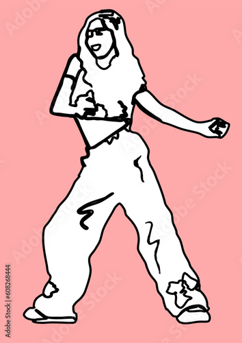 Freehand vector illustration of a young woman performing a dance pose.