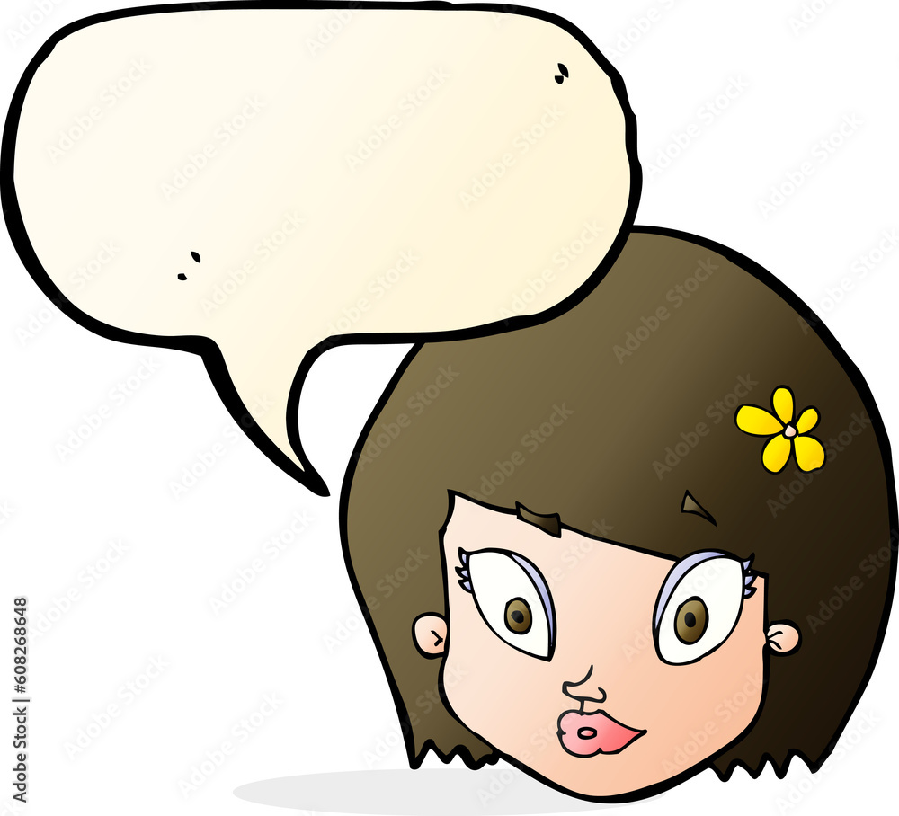 cartoon happy female face with speech bubble cartoon happy female face with speech bubble