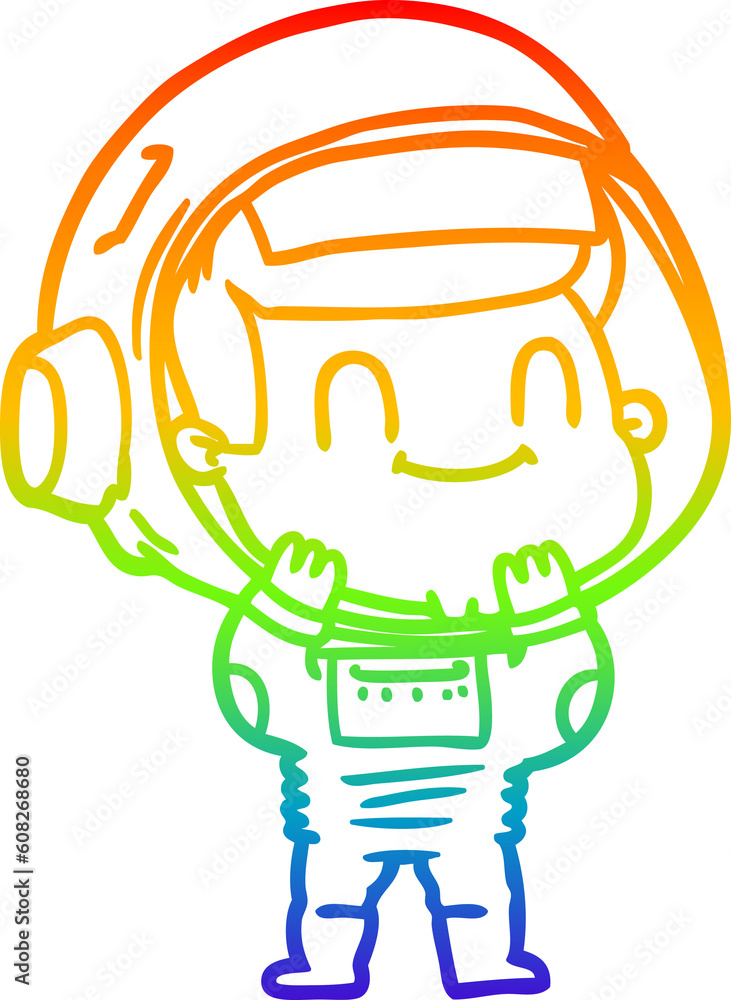 rainbow gradient line drawing of a happy cartoon astronaut rainbow gradient line drawing of a happy cartoon astronaut
