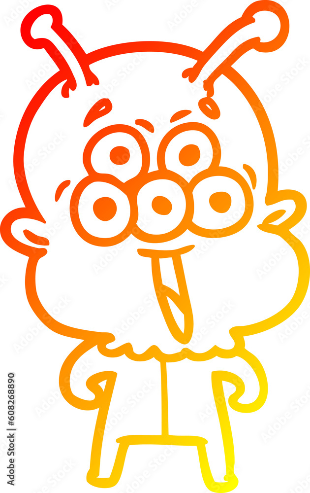 warm gradient line drawing of a happy cartoon alien warm gradient line drawing of a happy cartoon alien