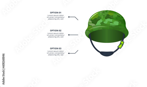 Helmet concept for infographic with 3 steps, options, parts or processes. Business data visualization.