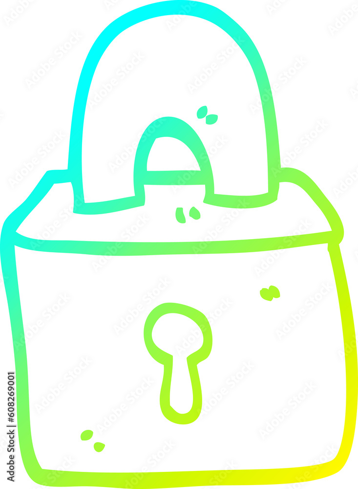 cold gradient line drawing of a cartoon padlock cold gradient line drawing of a cartoon padlock