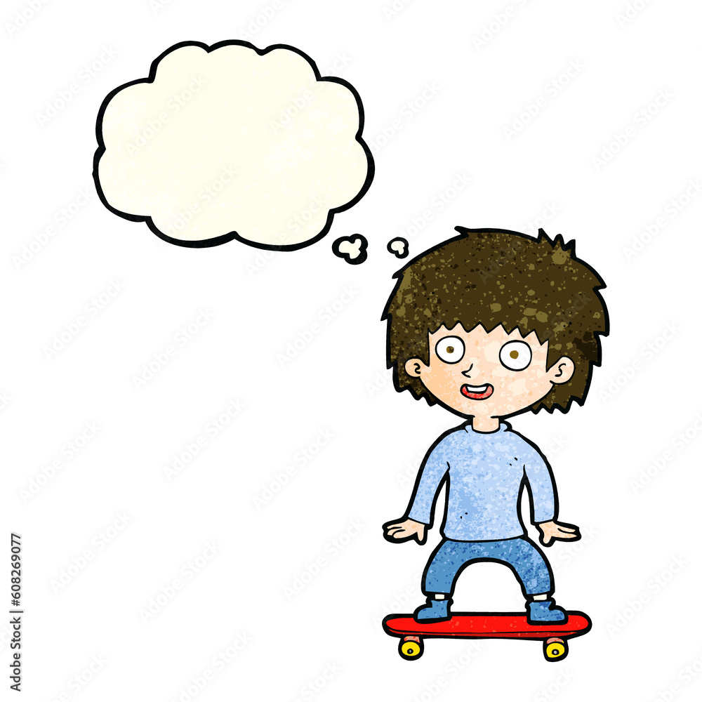 cartoon boy on skateboard with thought bubble cartoon boy on skateboard with thought bubble