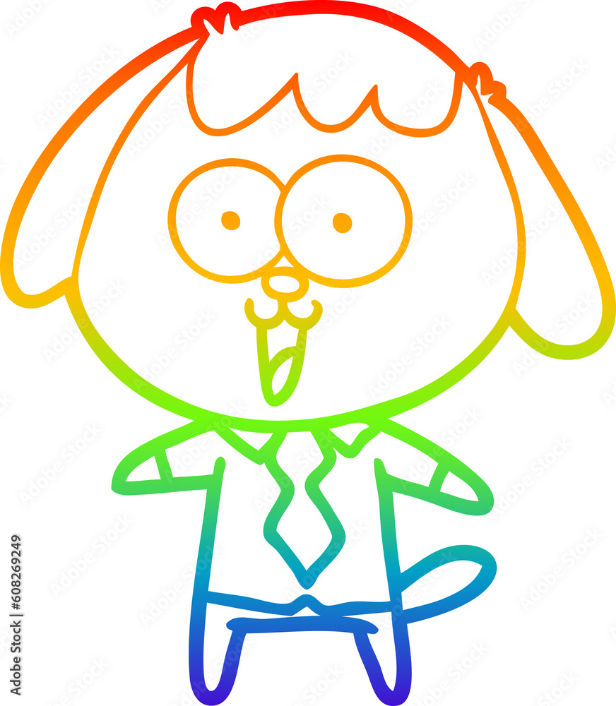 Obraz premium rainbow gradient line drawing of a cute cartoon dog