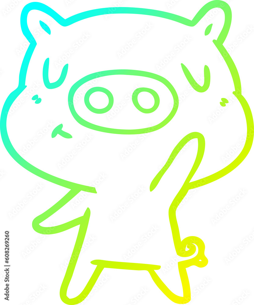 cold gradient line drawing of a cartoon content pig cold gradient line drawing of a cartoon content pig