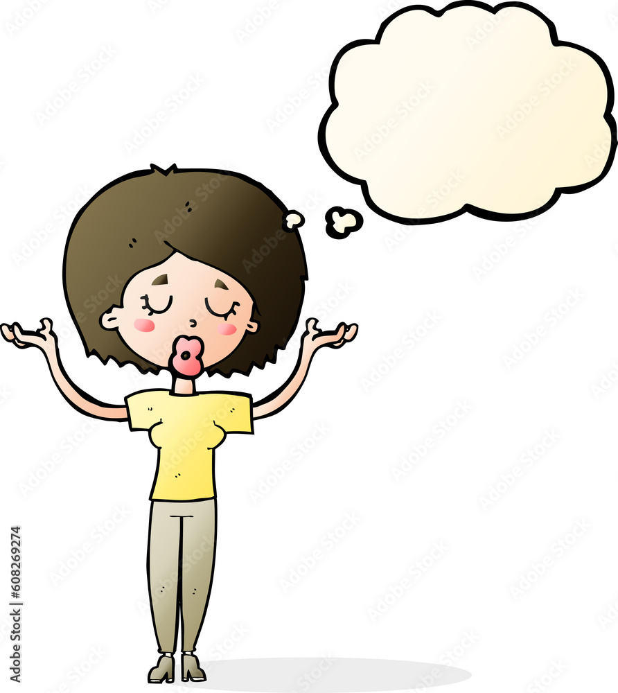 cartoon peaceful woman with thought bubble cartoon peaceful woman with thought bubble