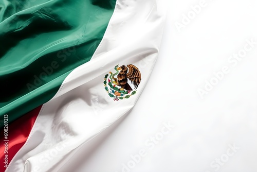A Mexican flag on a white background with copyspace. Generative AI