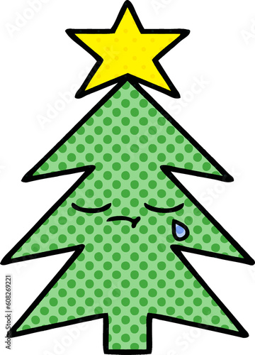 comic book style cartoon of a christmas tree