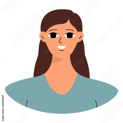 Positive emotions concept. Cartoon cute girlish face. Woman smile