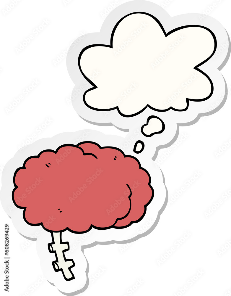 cartoon brain with thought bubble as a printed sticker cartoon brain with thought bubble as a printed sticker