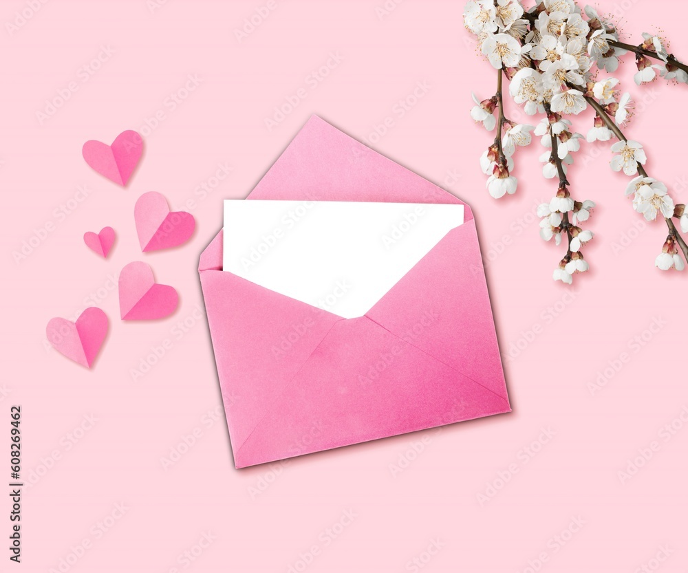 Open a beautiful pink envelope and blank paper card