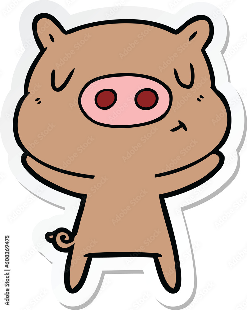 sticker of a cartoon content pig sticker of a cartoon content pig