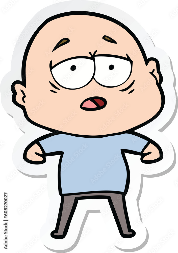 sticker of a cartoon tired bald man sticker of a cartoon tired bald man