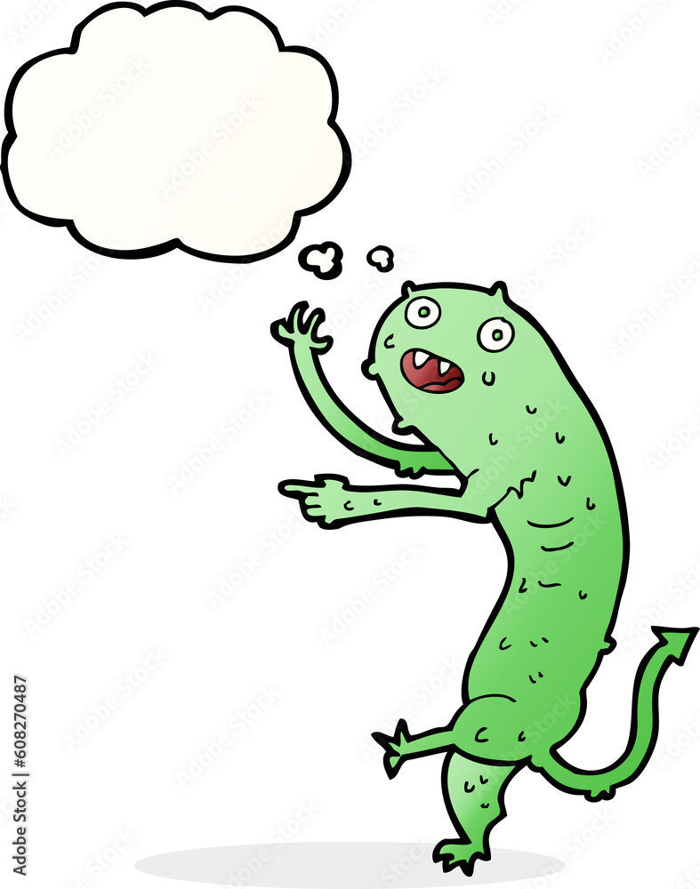 cartoon gross little monster with thought bubble cartoon gross little monster with thought bubble
