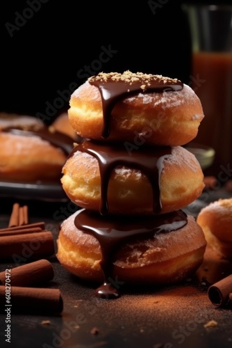 Delicious donuts with chocolate filling. Generative AI