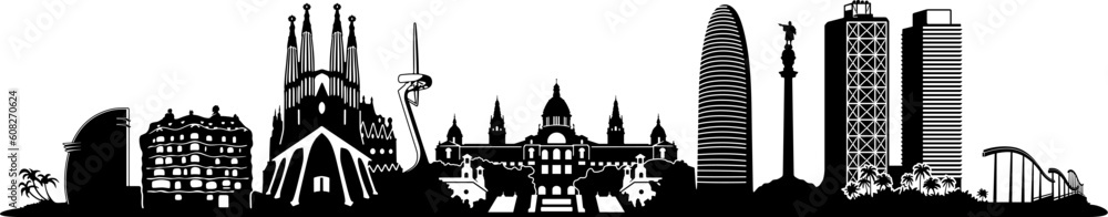 Φωτογραφία Barcelona skyline vector, vinyl ready, perfect for vinyl cutting