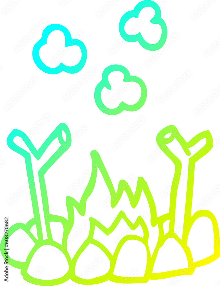cold gradient line drawing of a cartoon camp fire cold gradient line drawing of a cartoon camp fire